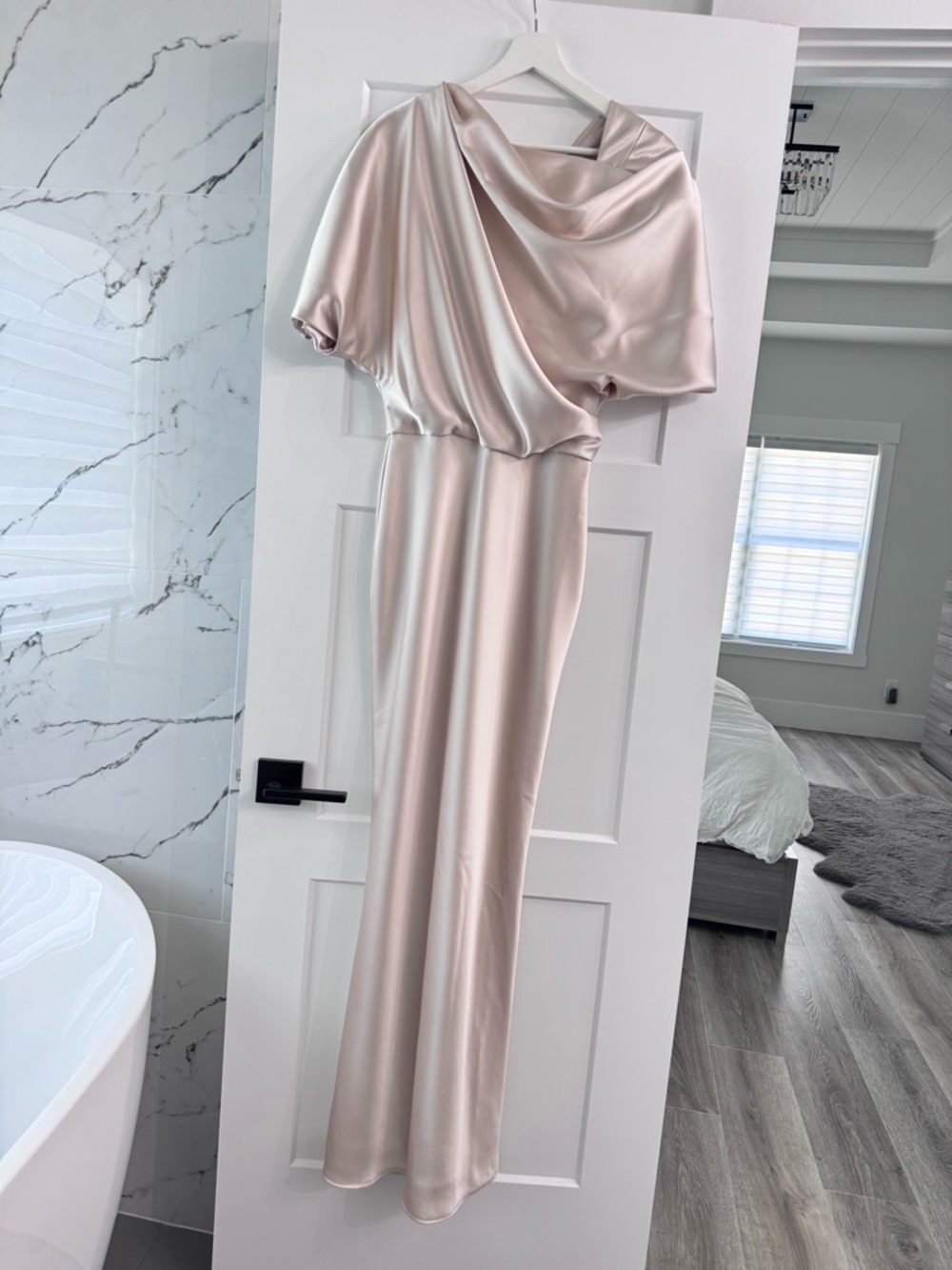 Amsale Satin One-Shoulder Maxi Dress